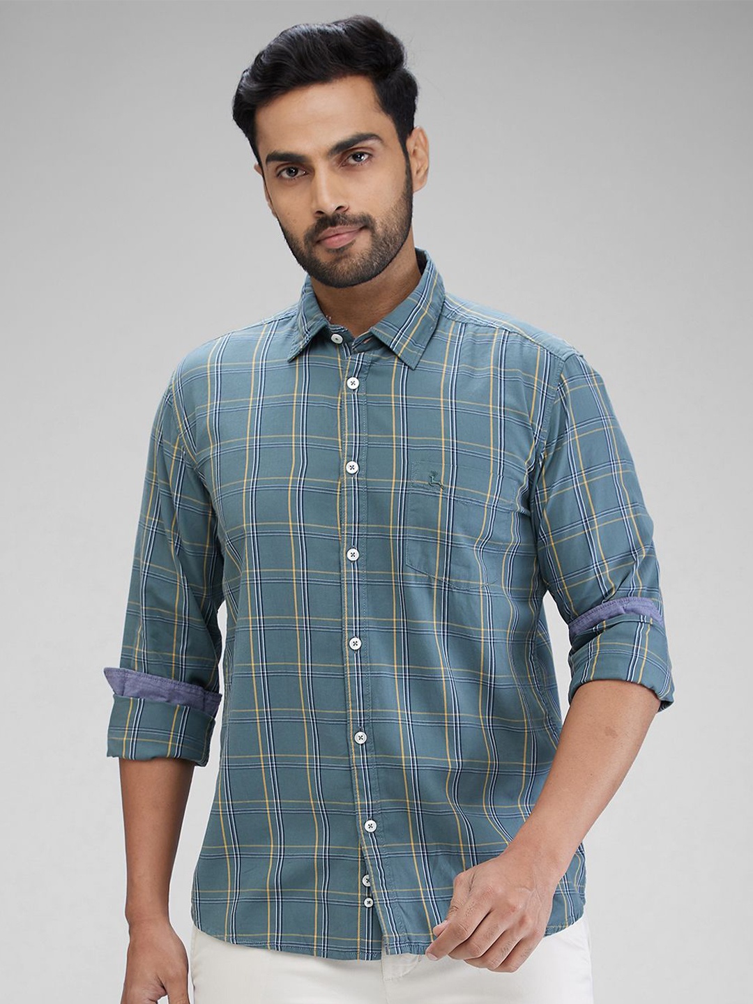 

Parx Men Slim Fit Tartan Checks Opaque Checked Casual Shirt, Green