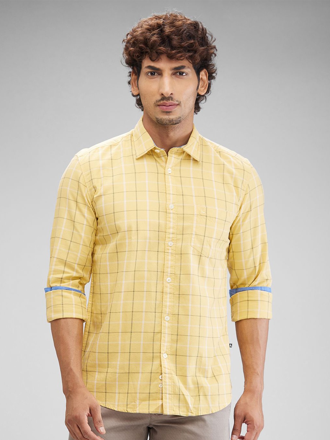 

Parx Men Slim Fit Tartan Checks Opaque Checked Casual Shirt, Yellow