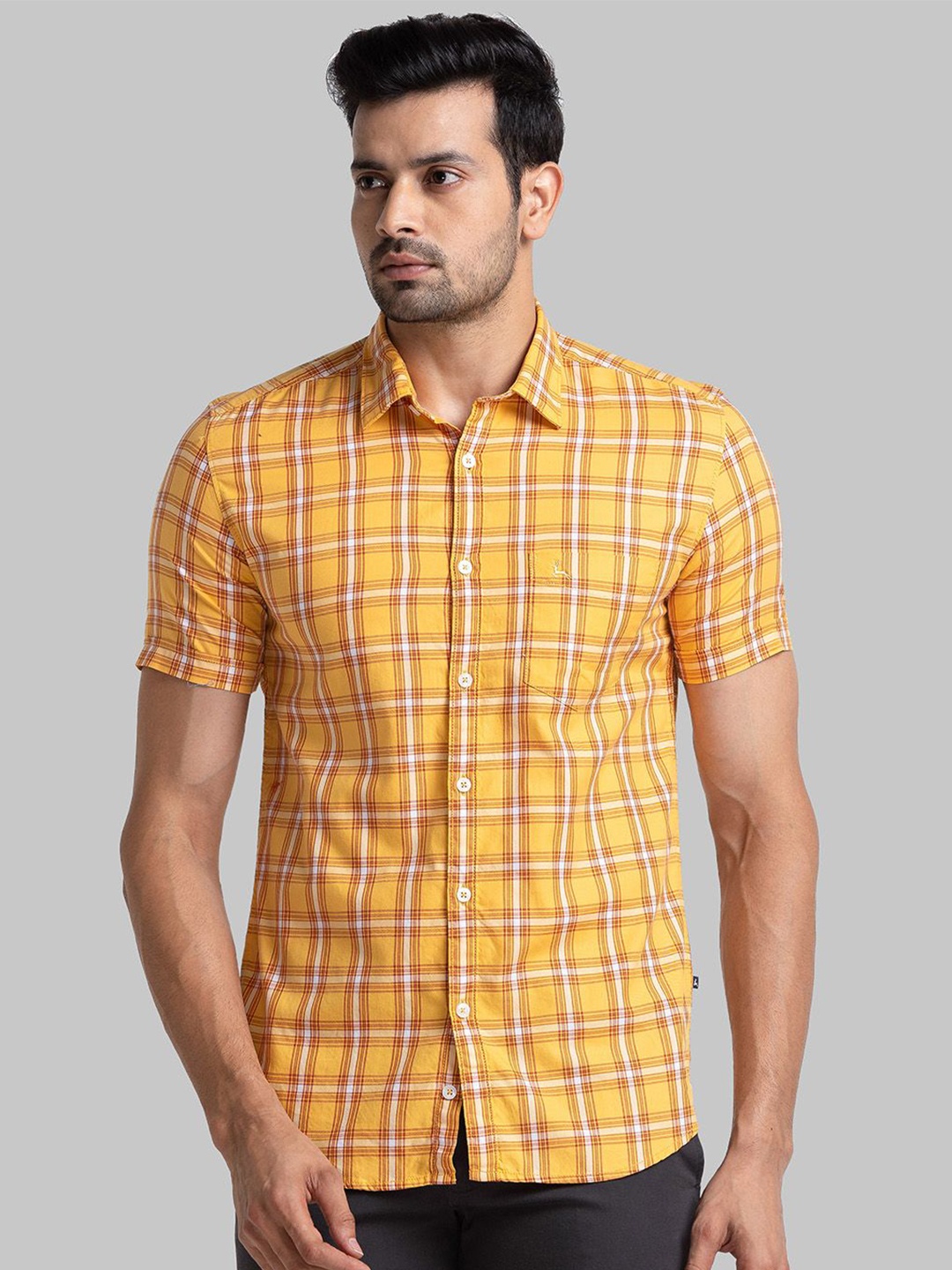 

Parx Men Slim Fit Opaque Checked Casual Shirt, Yellow