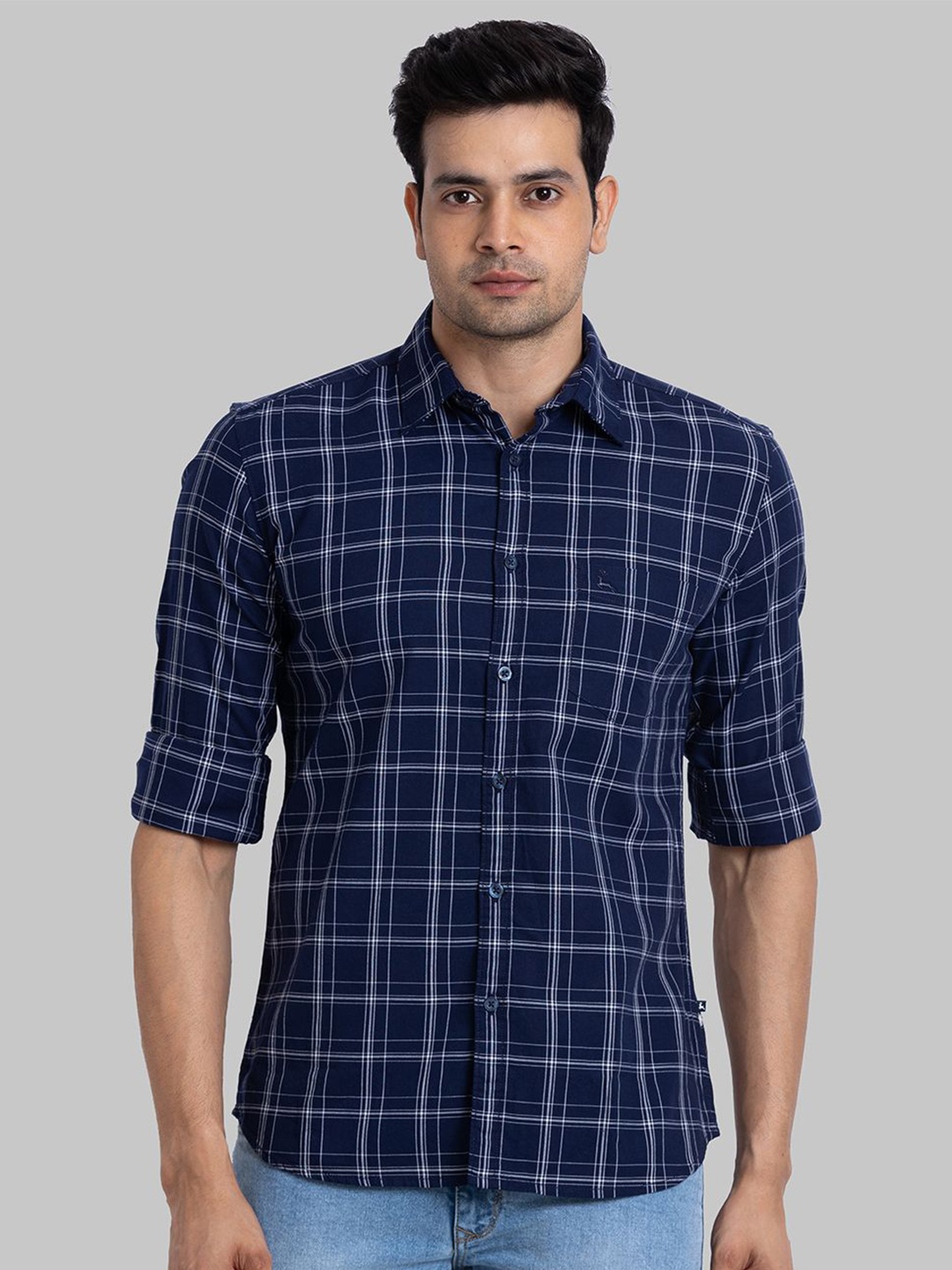 

Parx Men Slim Fit Opaque Checked Casual Shirt, Blue