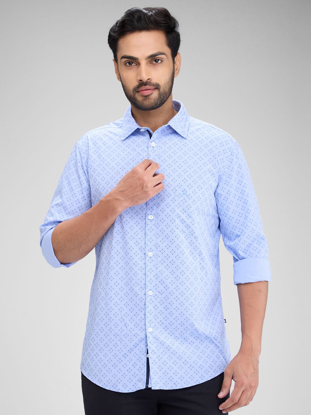 

Parx Men Slim Fit Opaque Printed Casual Shirt, Blue