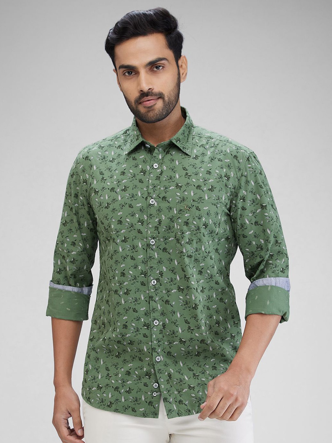 

Parx Men Slim Fit Floral Opaque Printed Casual Shirt, Green