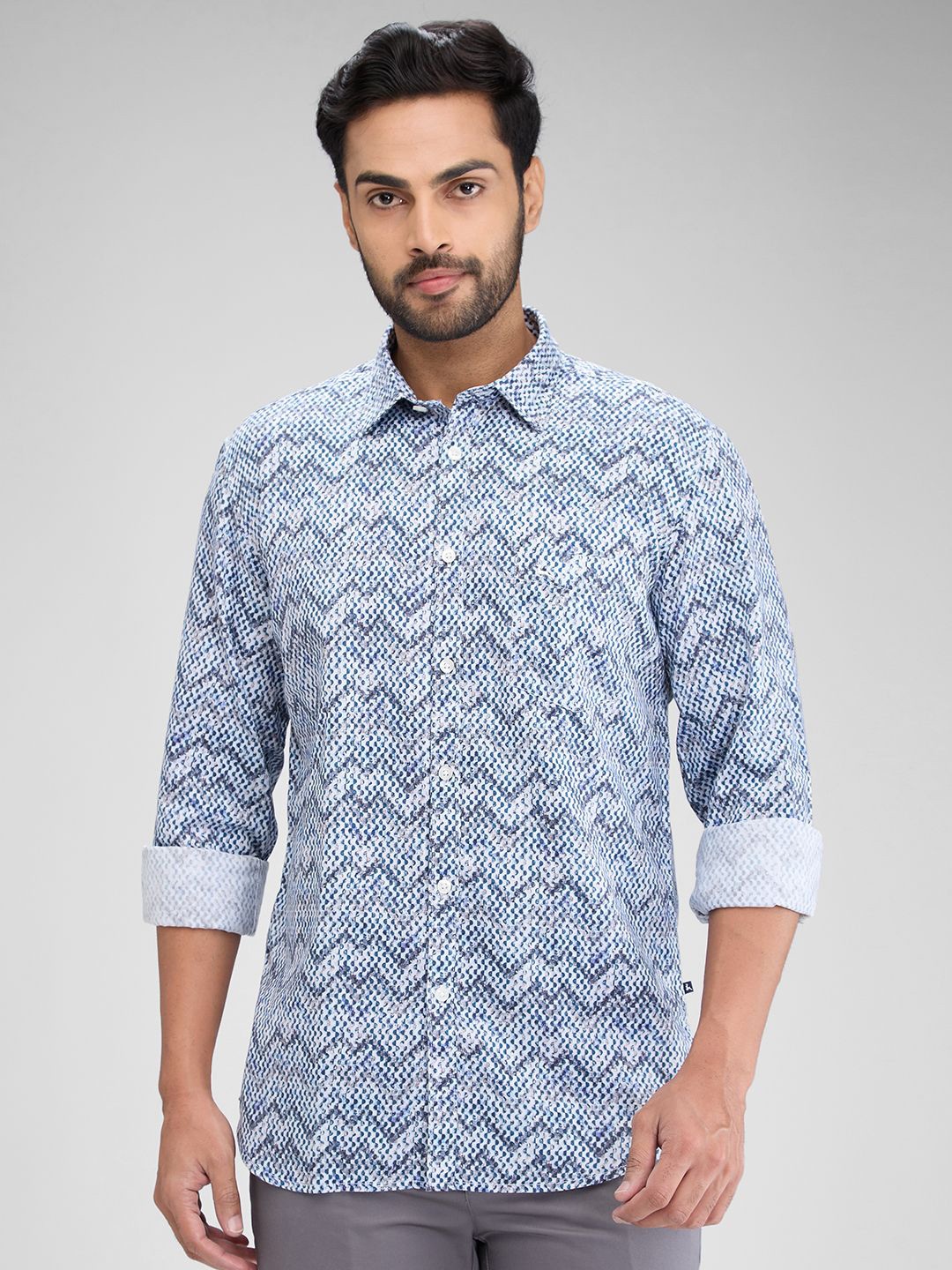 

Parx Men Slim Fit Floral Opaque Printed Casual Shirt, Blue