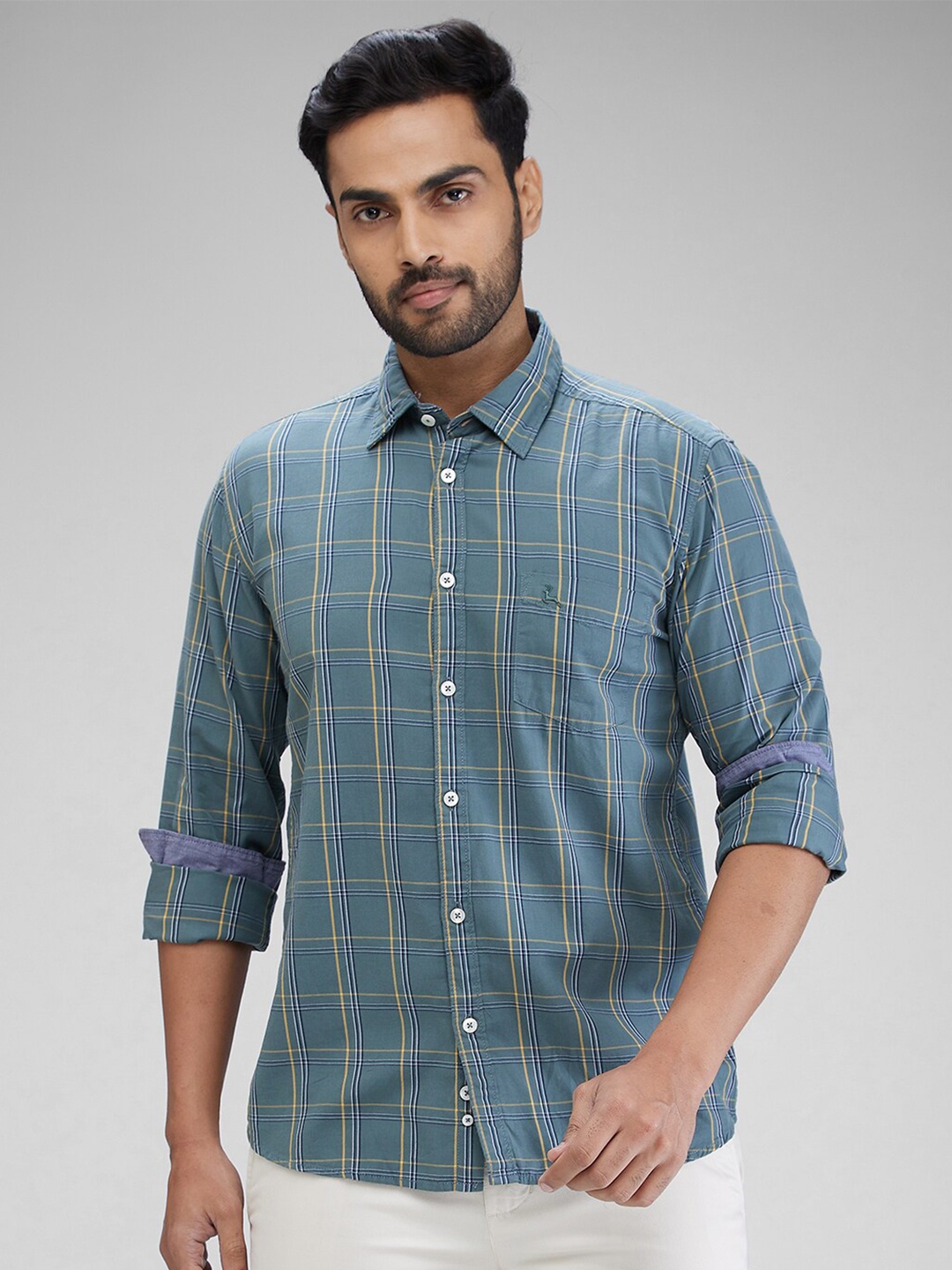 

Parx Men Slim Fit Tartan Checks Opaque Checked Casual Shirt, Green