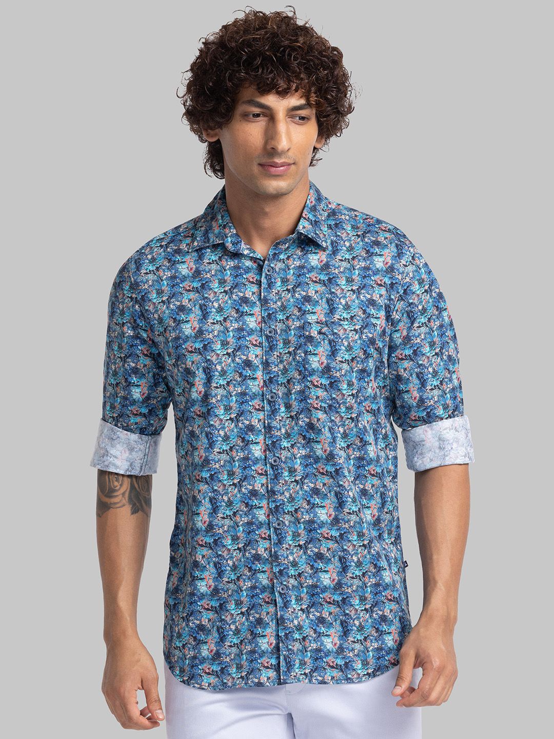 

Parx Men Slim Fit Floral Opaque Printed Casual Shirt, Blue