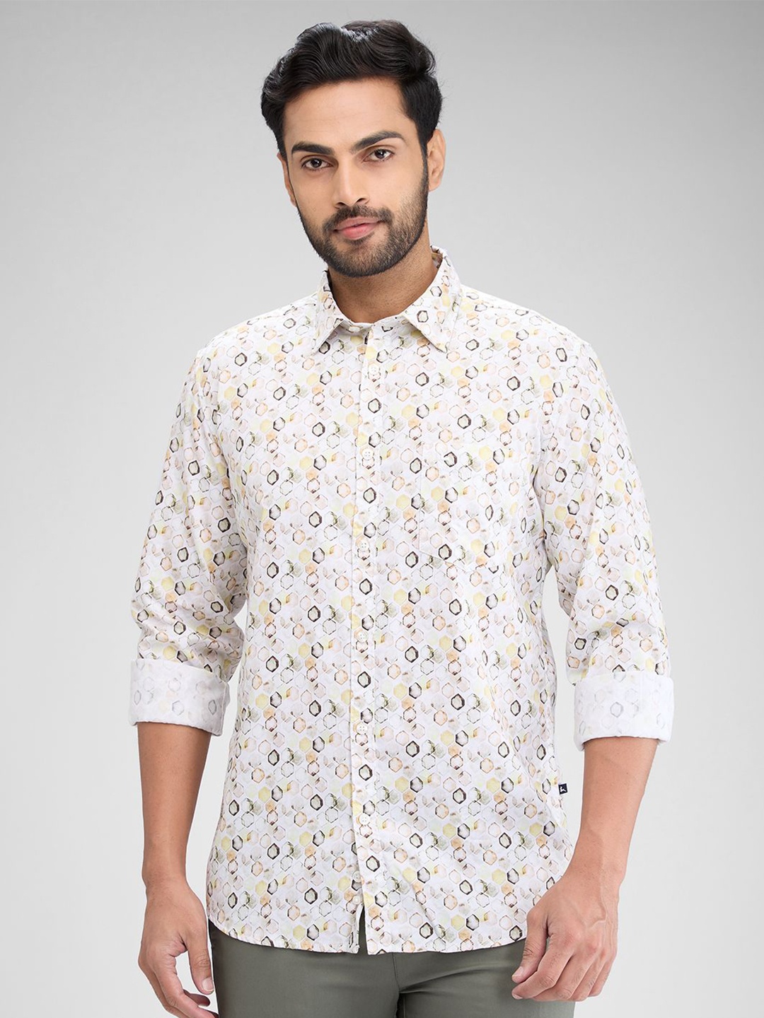 

Parx Men Slim Fit Floral Opaque Printed Casual Shirt, Yellow