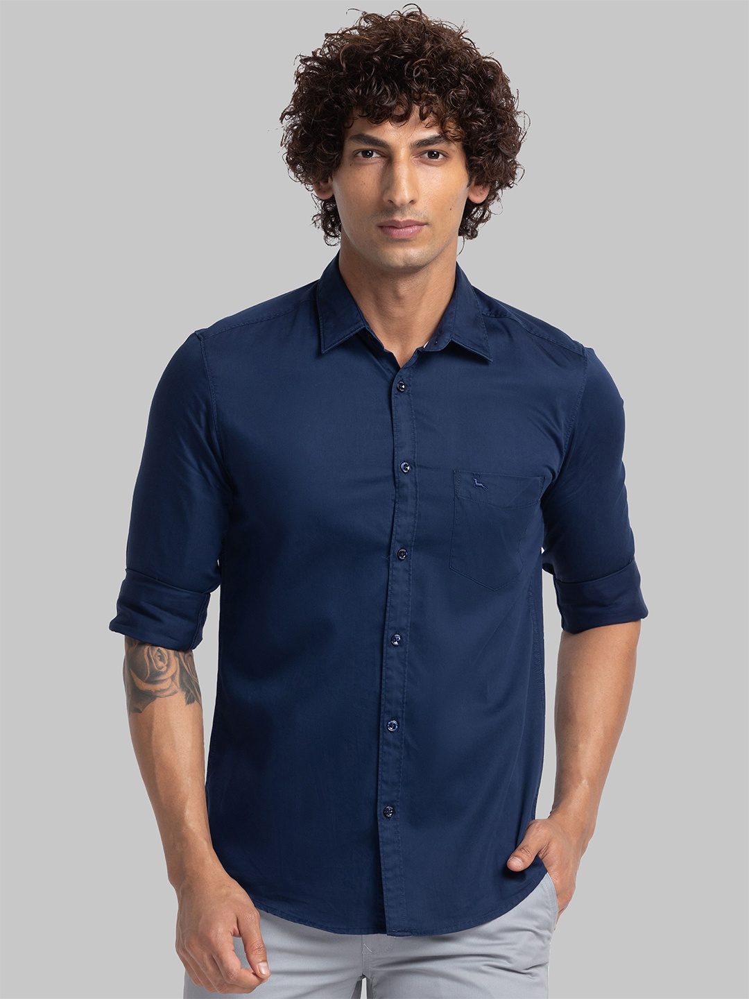 

Parx Men Slim Fit Opaque Casual Shirt, Blue