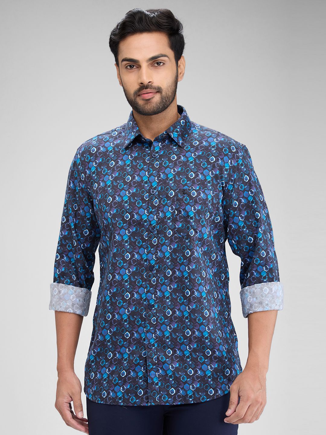 

Parx Men Slim Fit Floral Opaque Printed Casual Shirt, Blue