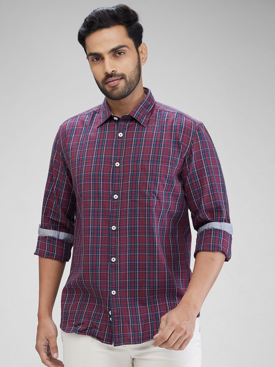 

Parx Men Slim Fit Tartan Checks Opaque Checked Casual Shirt, Red