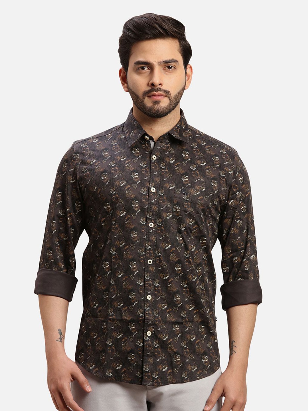 

Parx Men Slim Fit Floral Opaque Printed Casual Shirt, Grey
