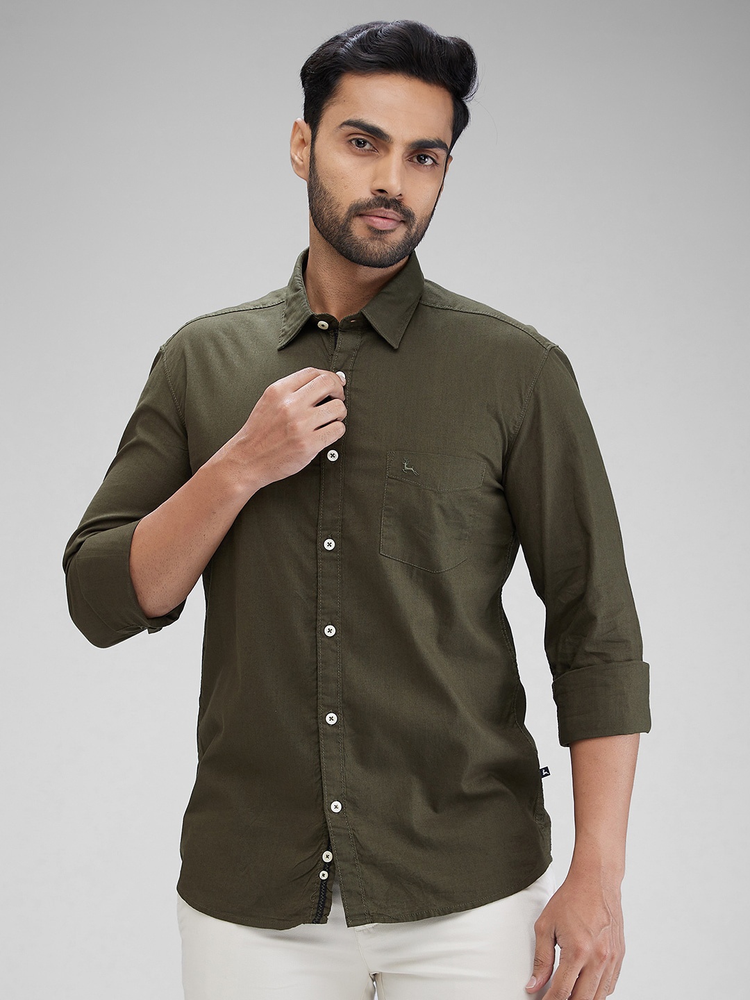 

Parx Men Slim Fit Opaque Casual Shirt, Green