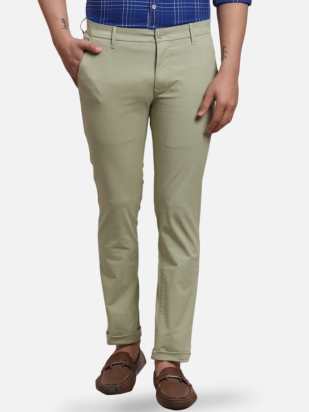 

Parx Men Slim Fit Trousers, Green