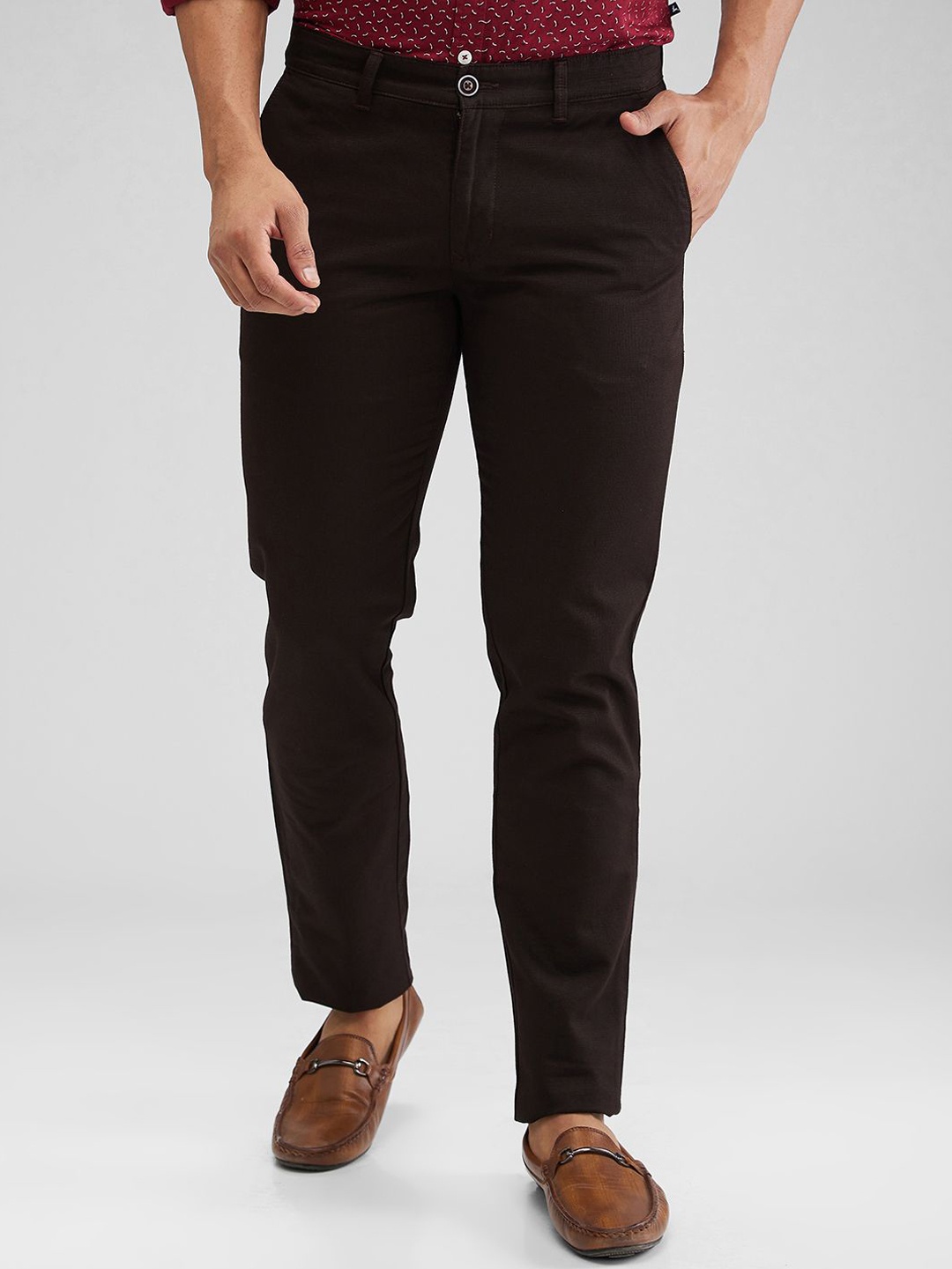 

Parx Men Tapered Fit Trousers, Brown