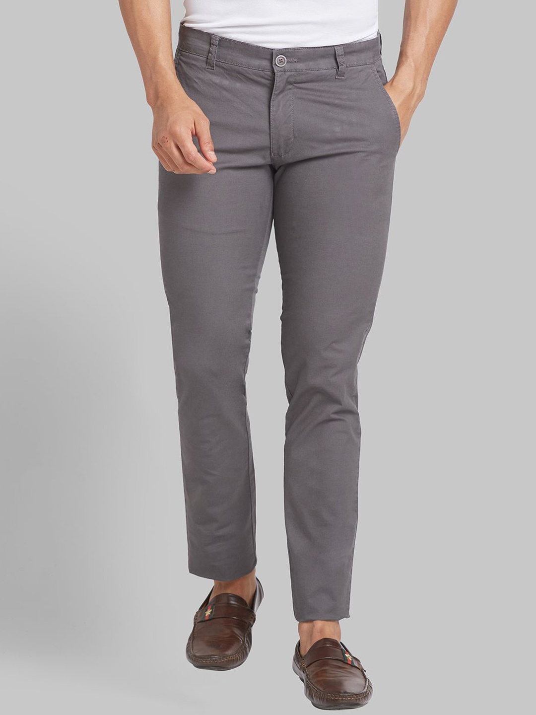 

Parx Men Tapered Fit Low-Rise Trousers, Grey