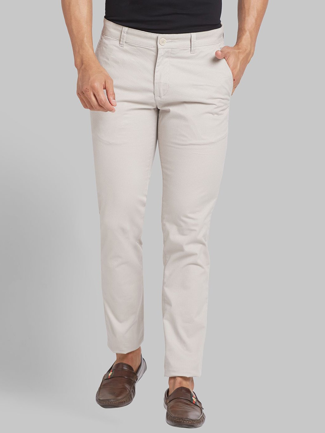

Parx Men Tapered Fit Low-Rise Trousers, Beige