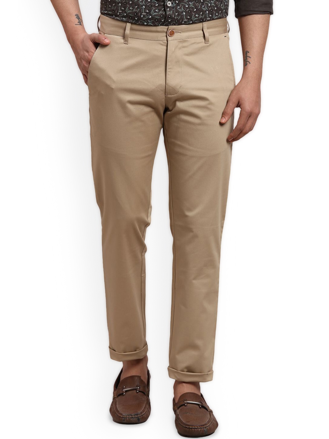 

Parx Men Tapered Fit Low-Rise Chinos Trousers, Brown