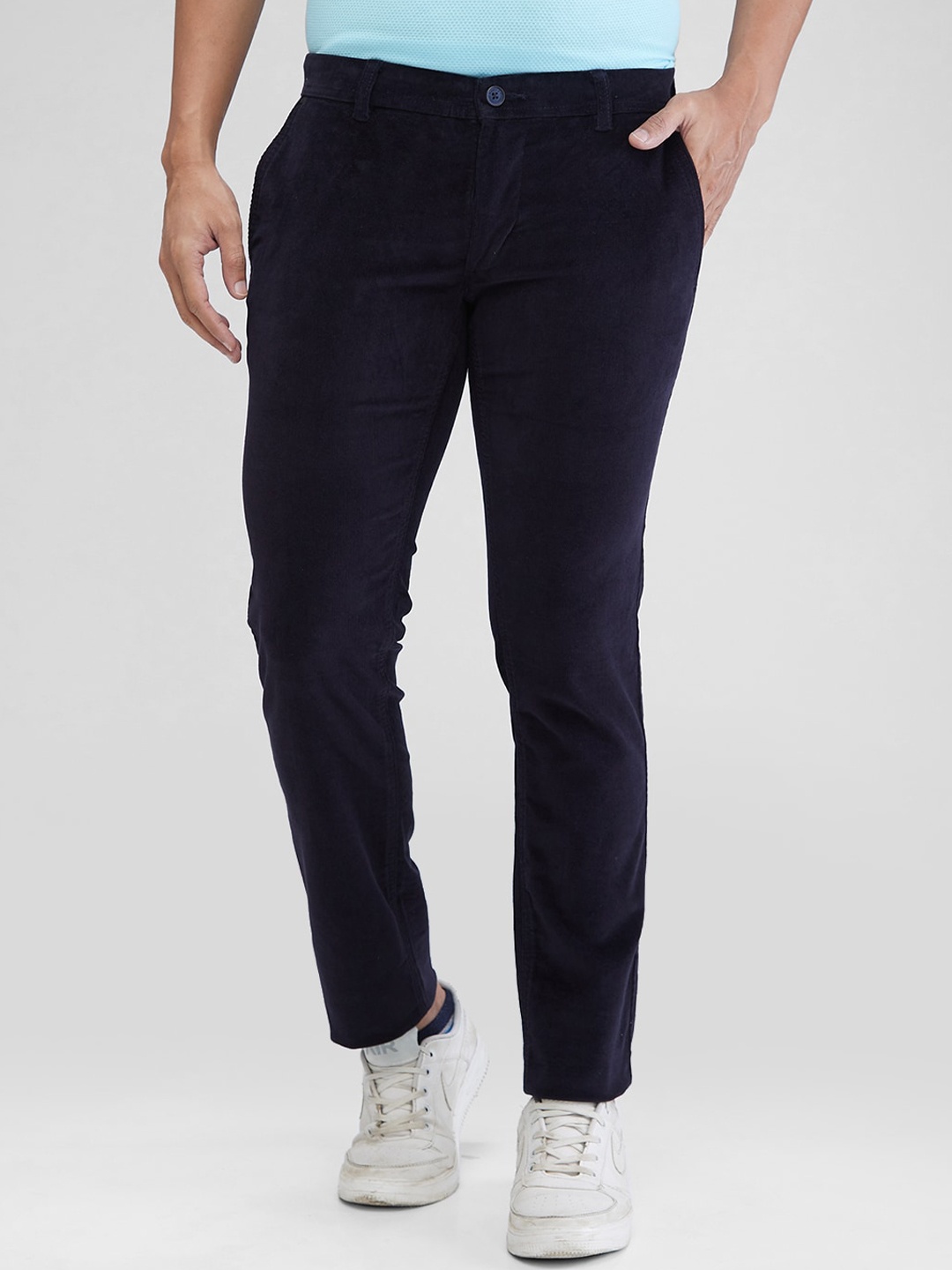 

Parx Men Tapered Fit Low-Rise Chinos Trousers, Blue