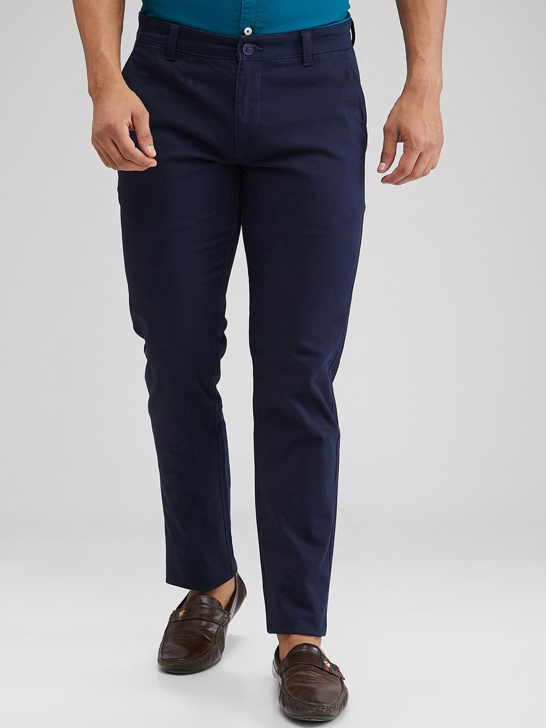 

Parx Men Tapered Fit Low-Rise Trousers, Blue