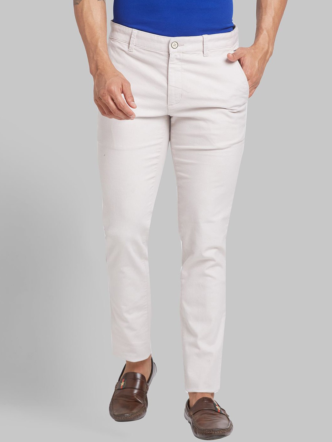 

Parx Men Tapered Fit Low-Rise Trousers, Beige