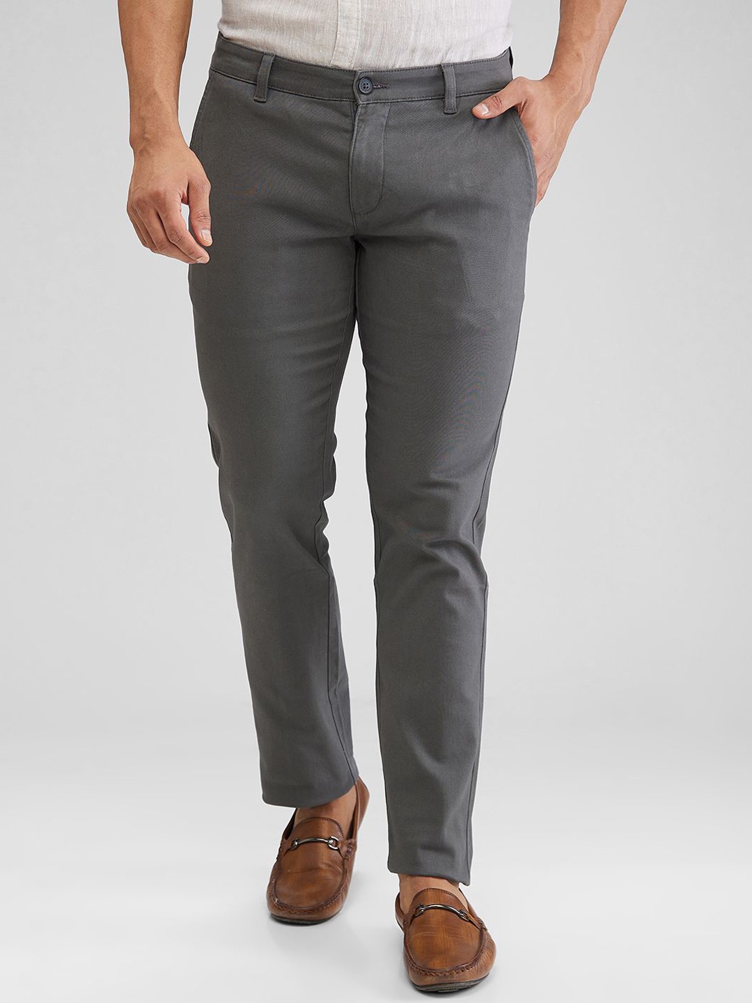 

Parx Men Tapered Fit Low-Rise Trousers, Grey