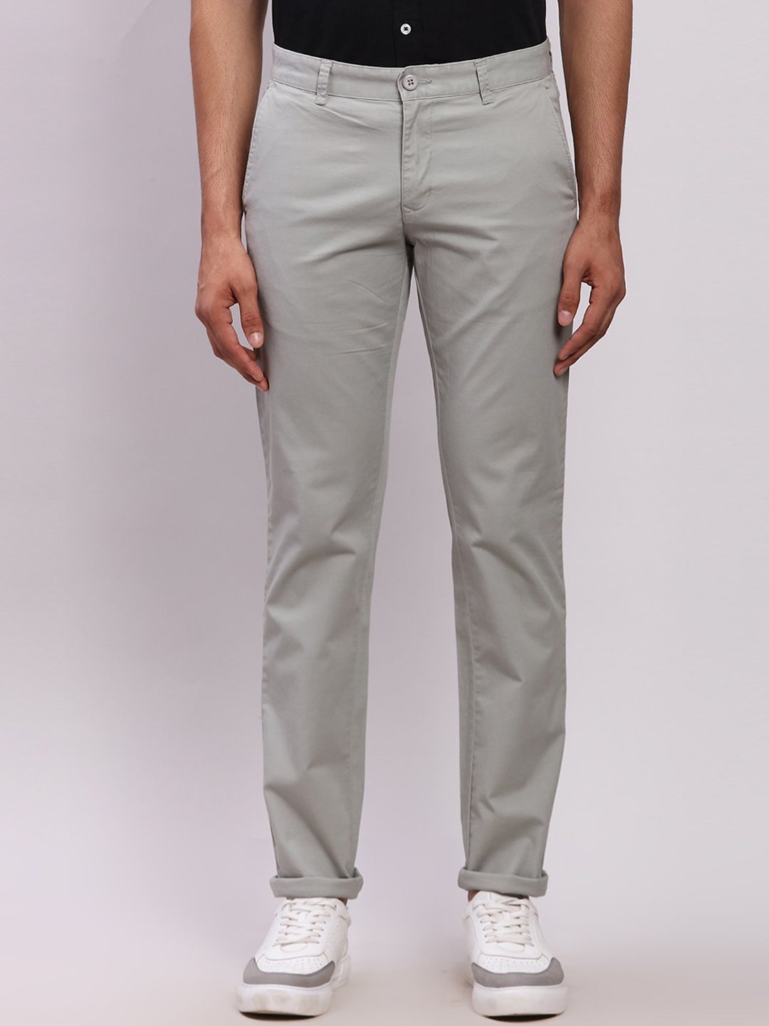 

Parx Men Low-Rise Tapered Fit Trousers, Grey