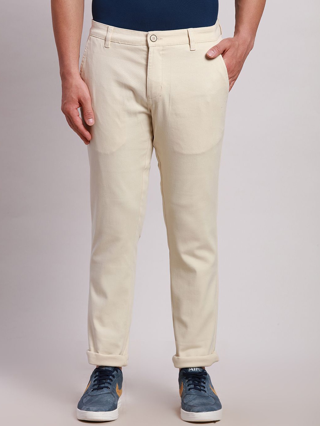 

Parx Men Tapered Fit Low-Rise Trousers, Beige