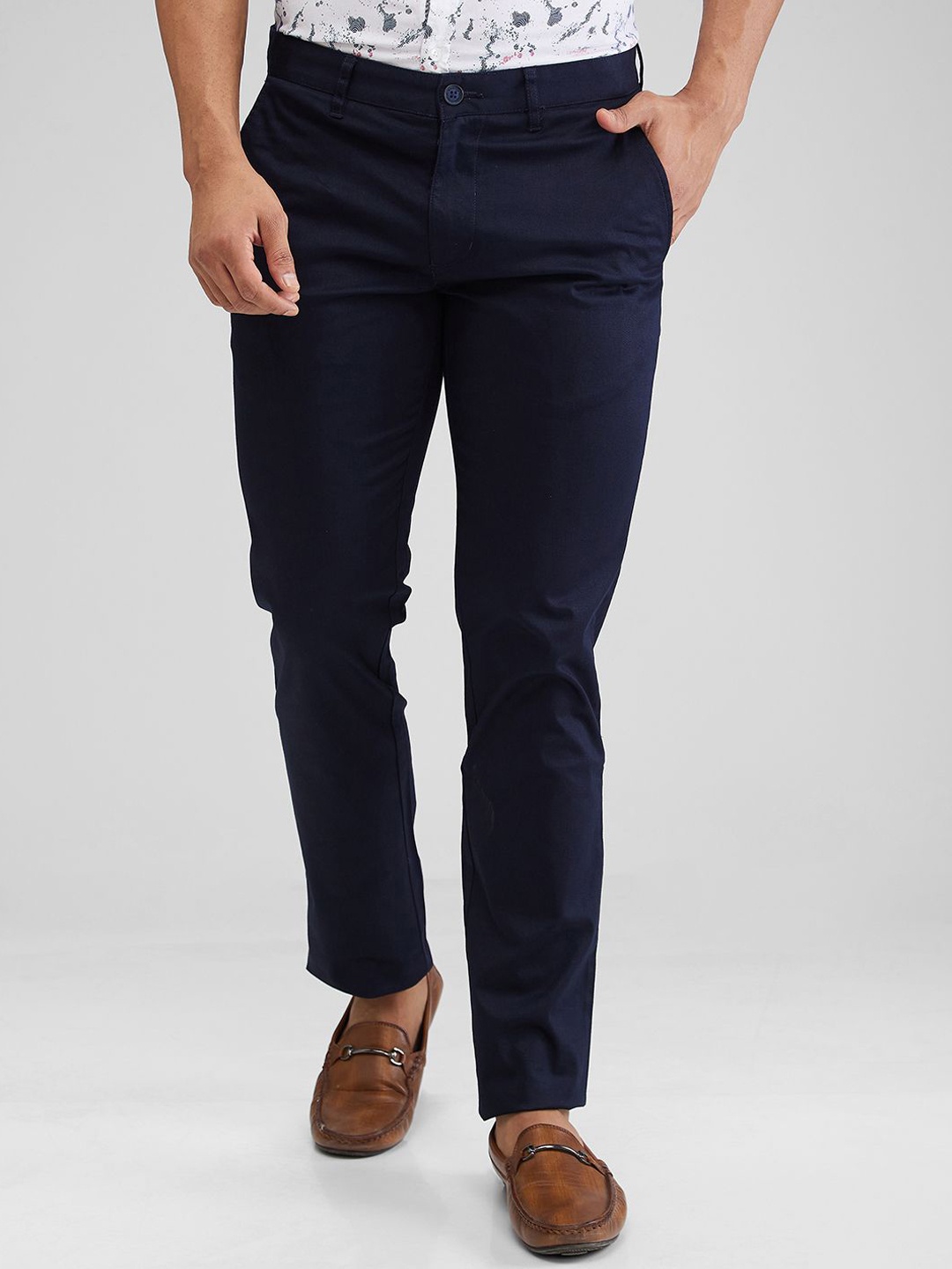 

Parx Men Tapered Fit Low-Rise Trousers, Blue