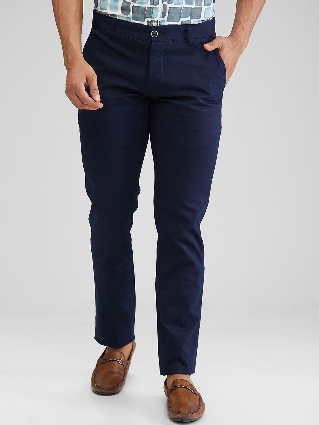 

Parx Men Tapered Fit Low-Rise Chinos Trousers, Blue