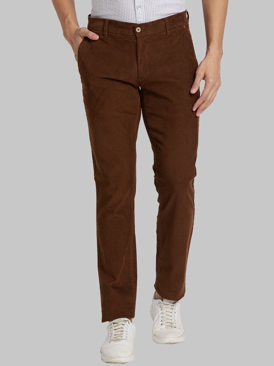 

Parx Men Tapered Fit Low-Rise Trousers, Brown