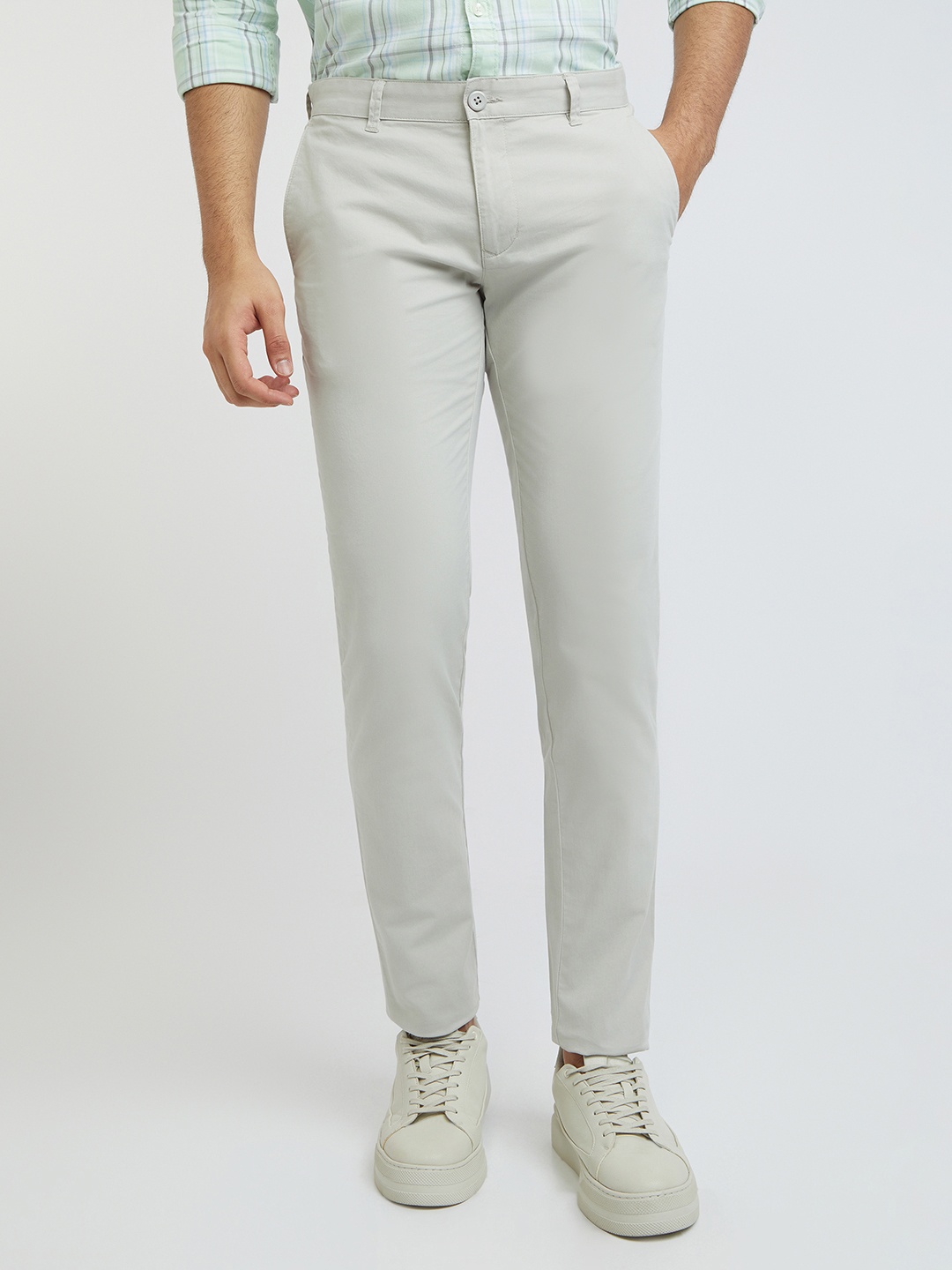 

Parx Men Low-Rise Tapered Fit Trousers, Grey