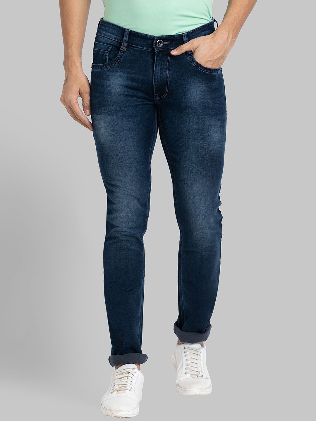 

Parx Men Tapered Fit Low-Rise Heavy Fade Jeans, Blue