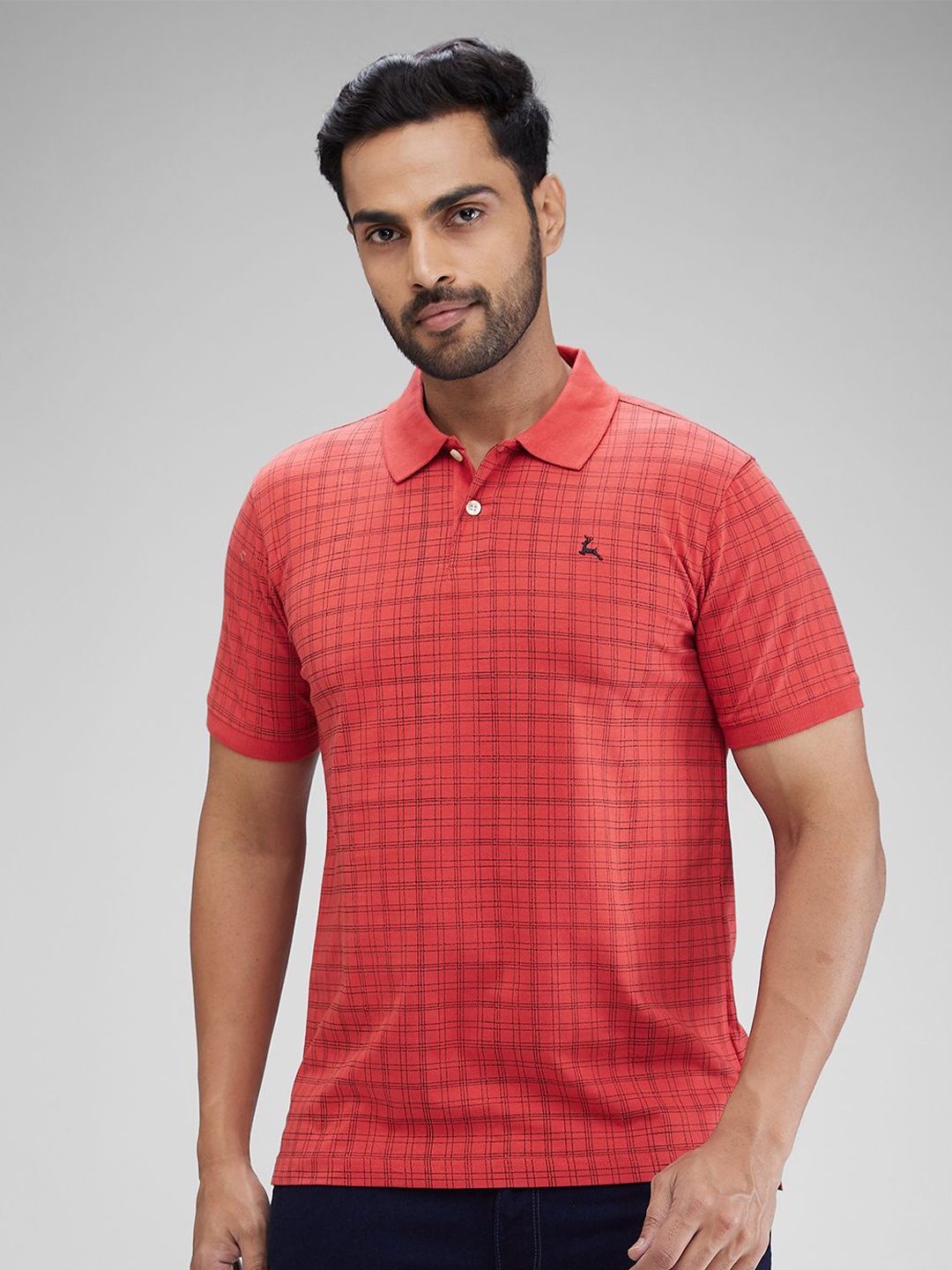 

Parx Men Checked Polo Collar Pockets T-shirt, Red