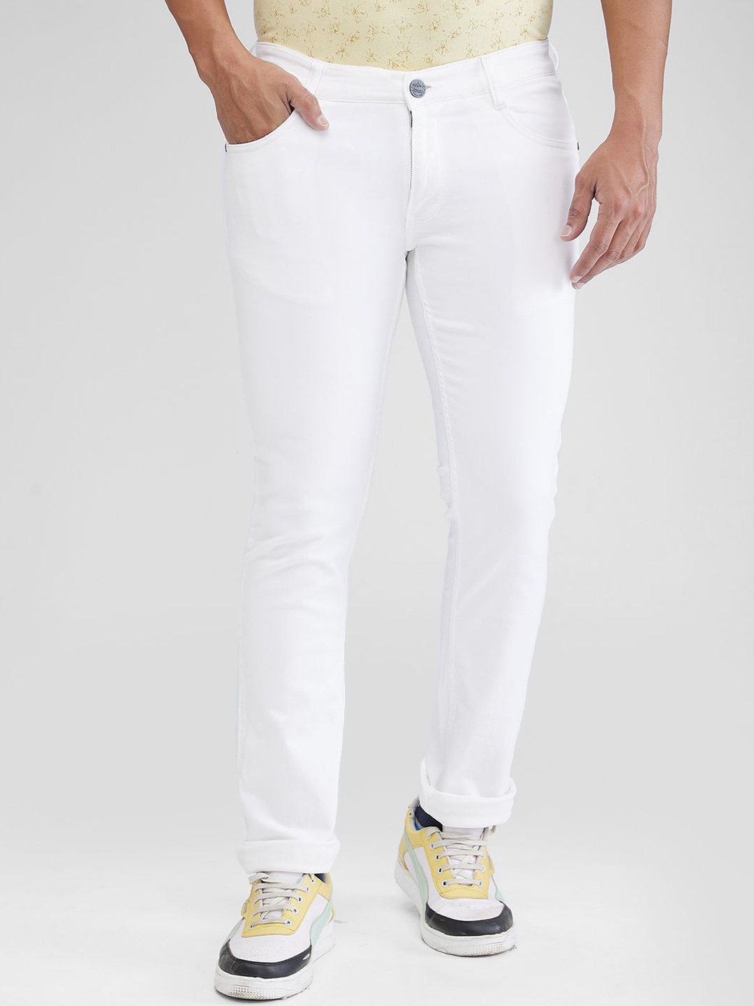 

Parx Men Tapered Fit Low-Rise Jeans, White