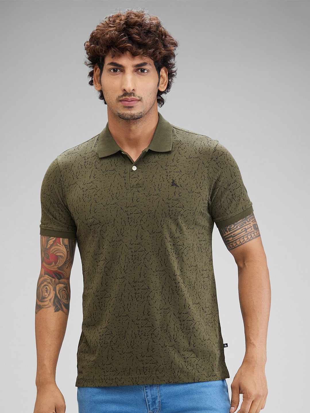 

Parx Men Printed Polo Collar T-shirt, Green