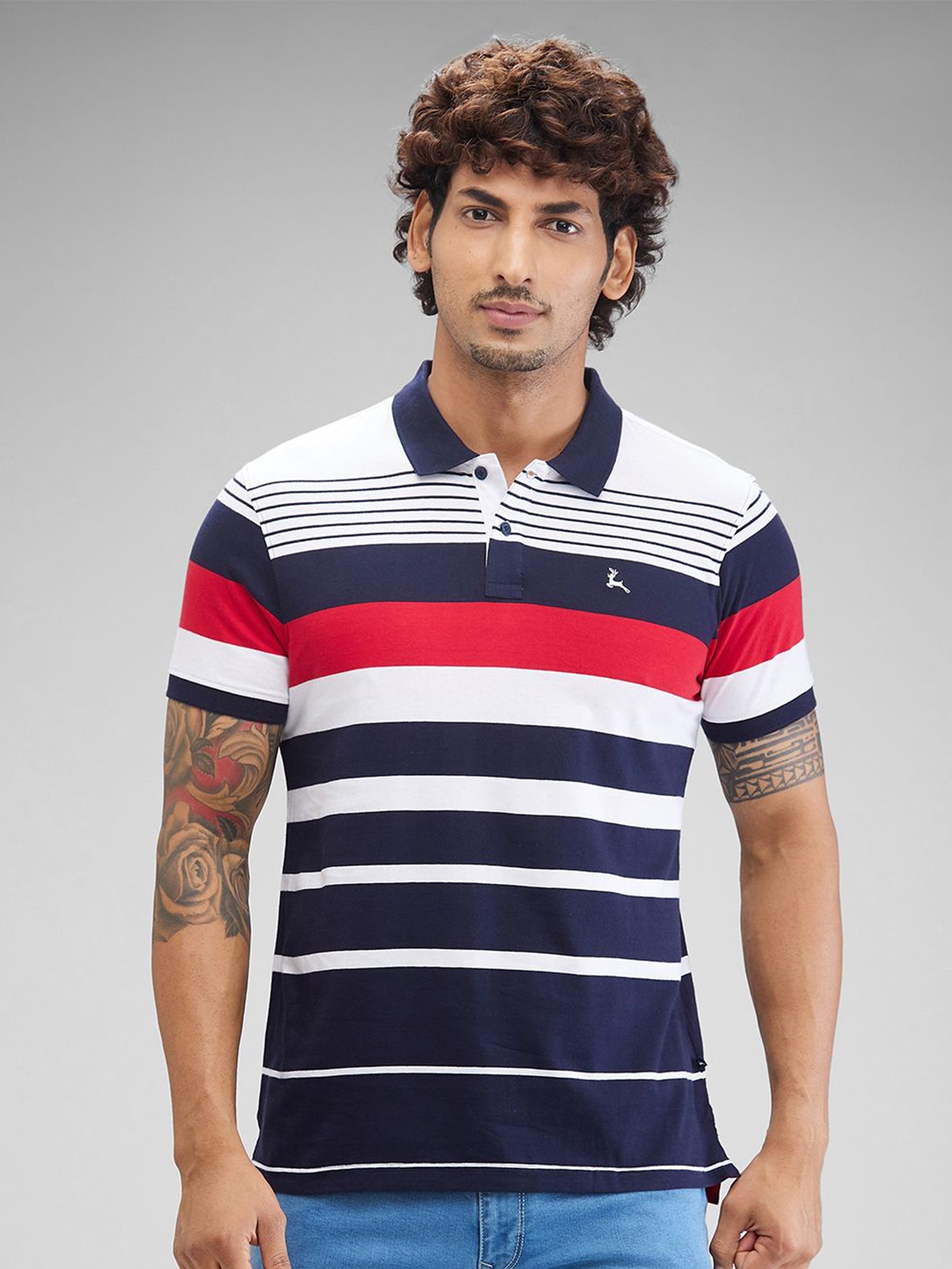 

Parx Men Striped Polo Collar Applique T-shirt, Blue