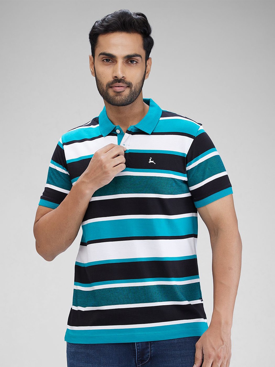 

Parx Men Striped Polo Collar Applique T-shirt, Green
