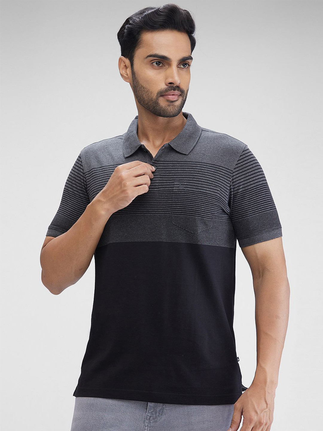 

Parx Men Colourblocked Polo Collar Pockets T-shirt, Black