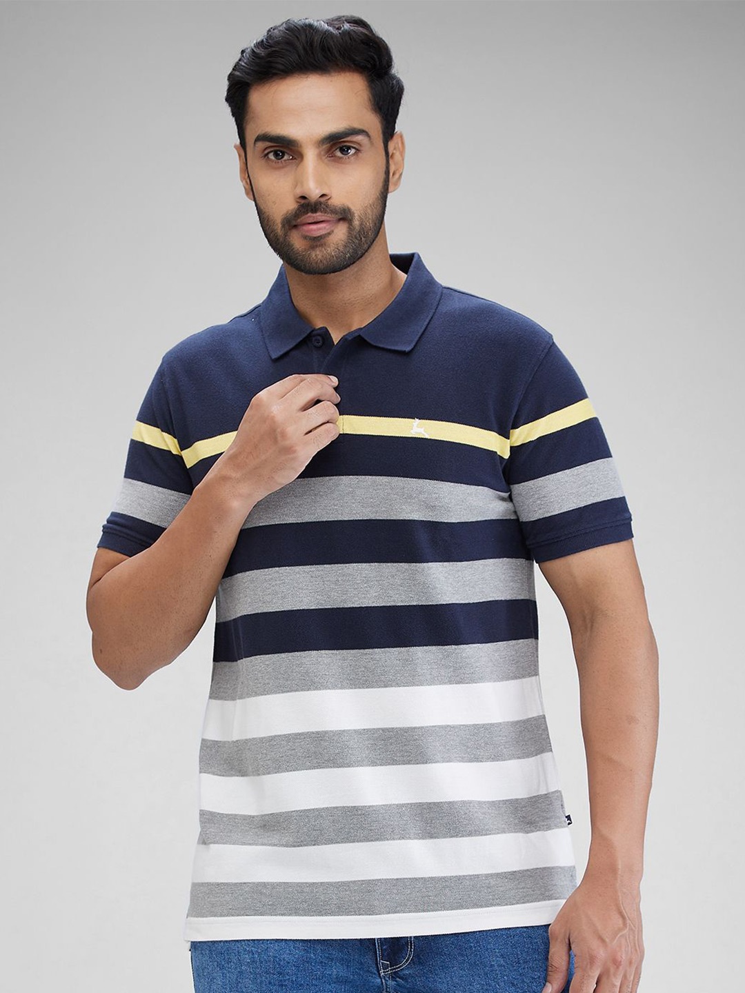 

Parx Men Striped Polo Collar Pockets T-shirt, Blue