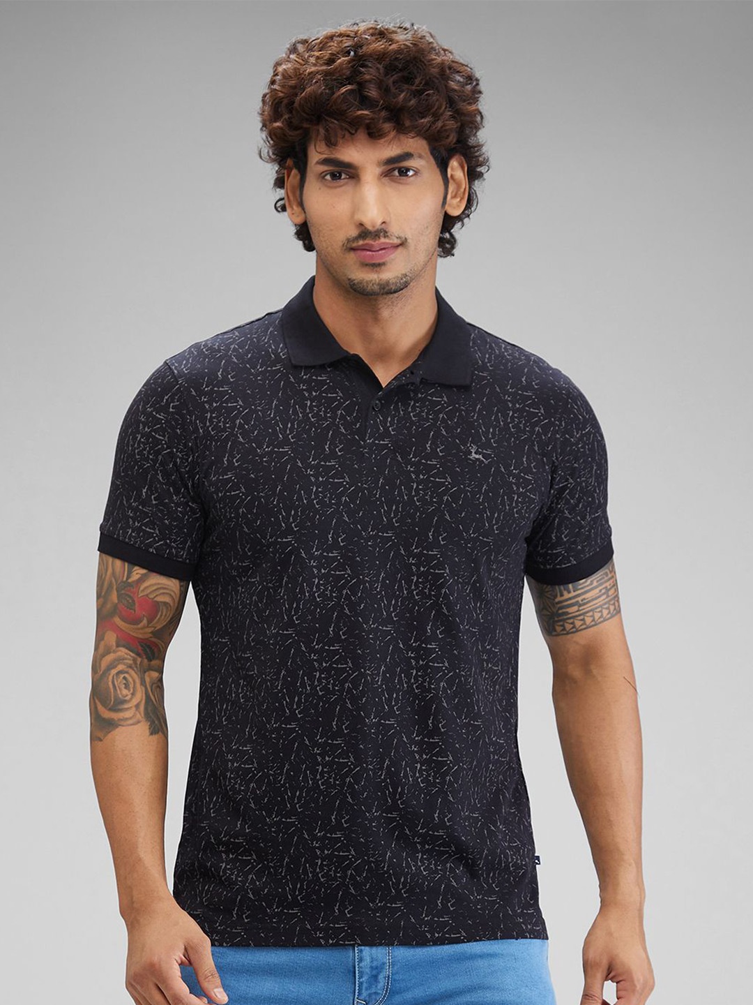 

Parx Men Printed Polo Collar Pockets T-shirt, Black