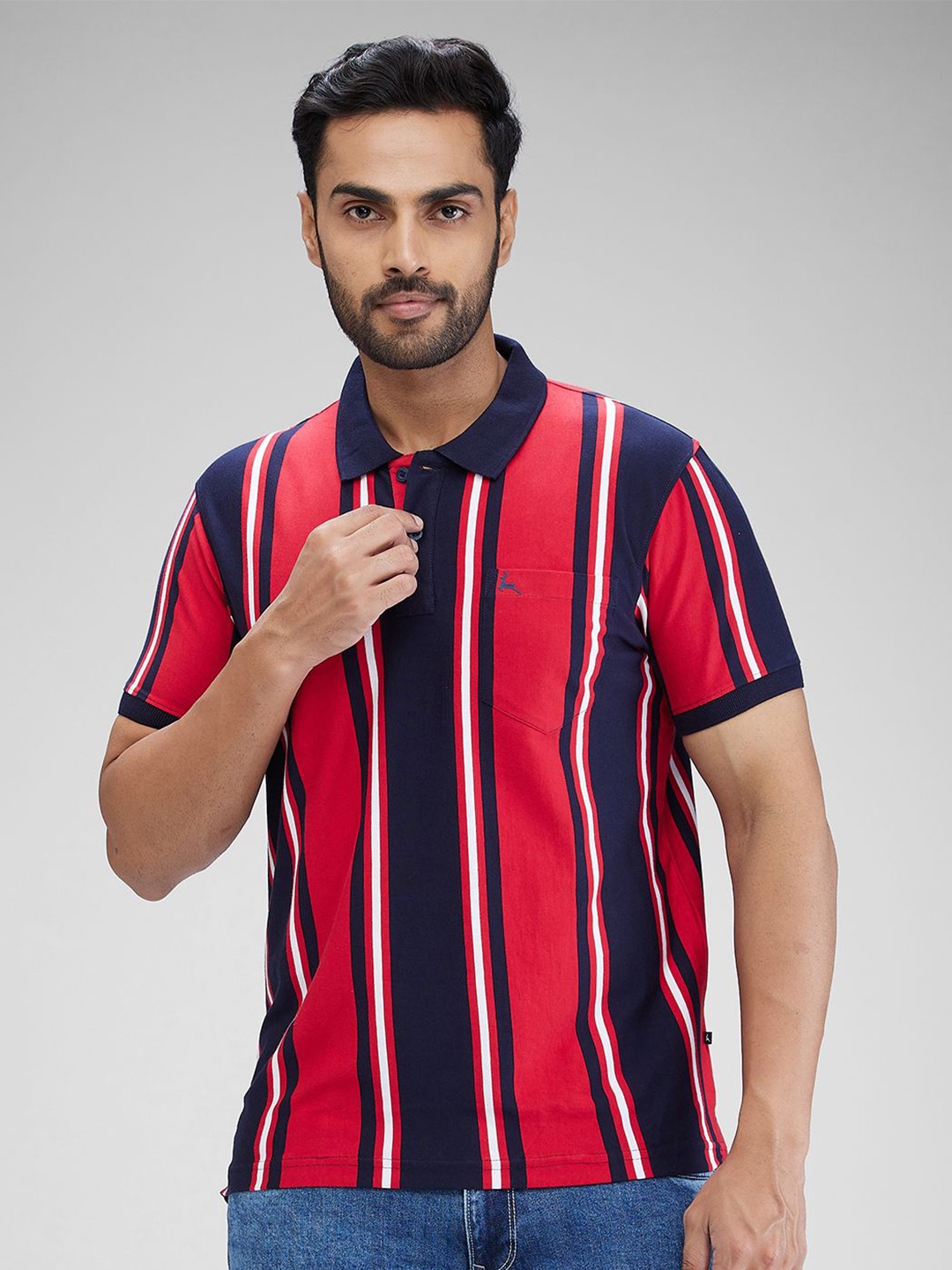 

Parx Men Striped Polo Collar Pockets T-shirt, Blue
