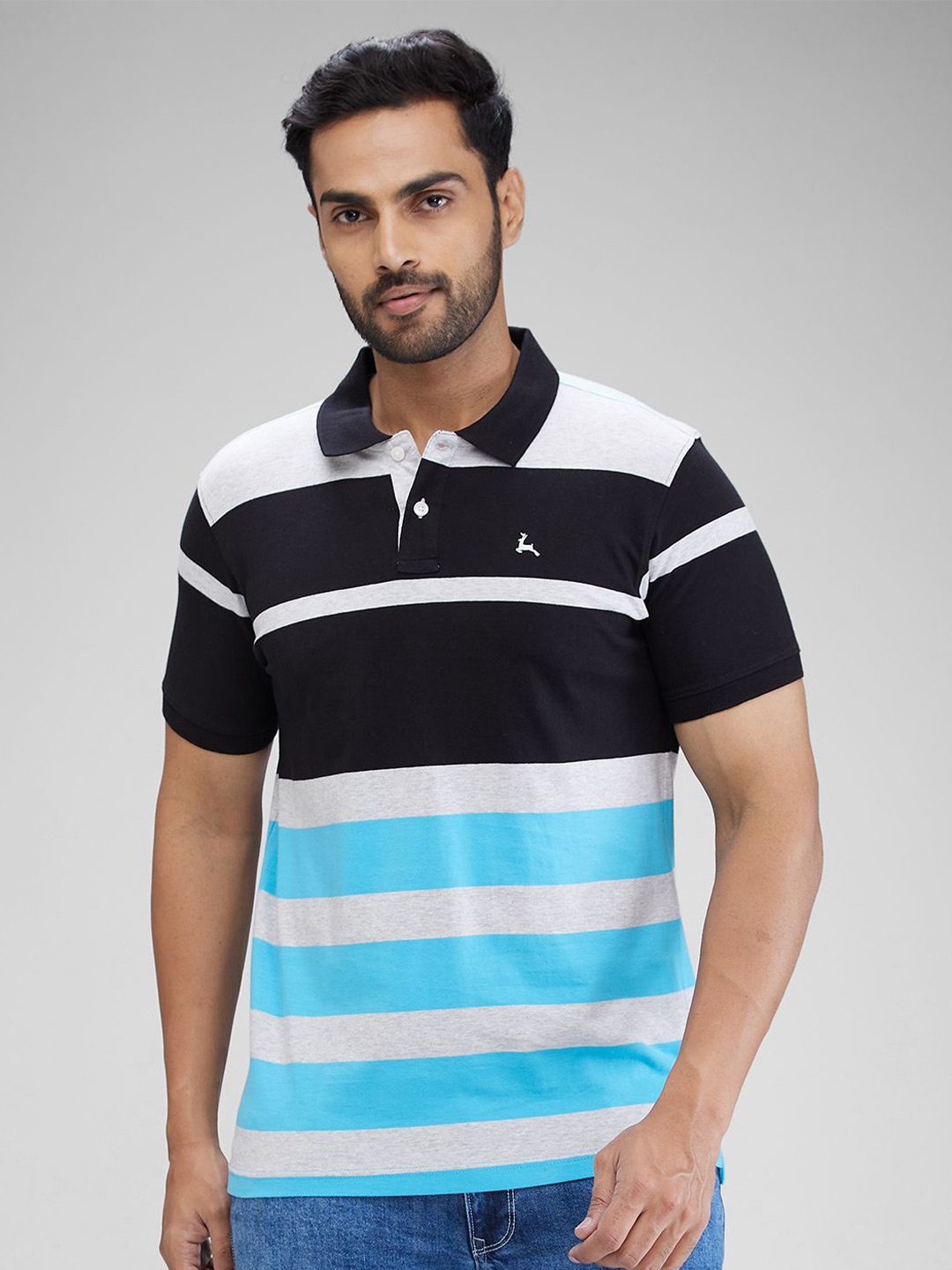 

Parx Men Striped Polo Collar Applique T-shirt, Blue