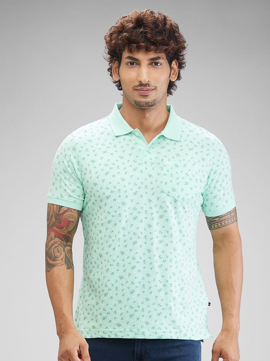 

Parx Men Printed Polo Collar Tropical Pockets T-shirt, Green