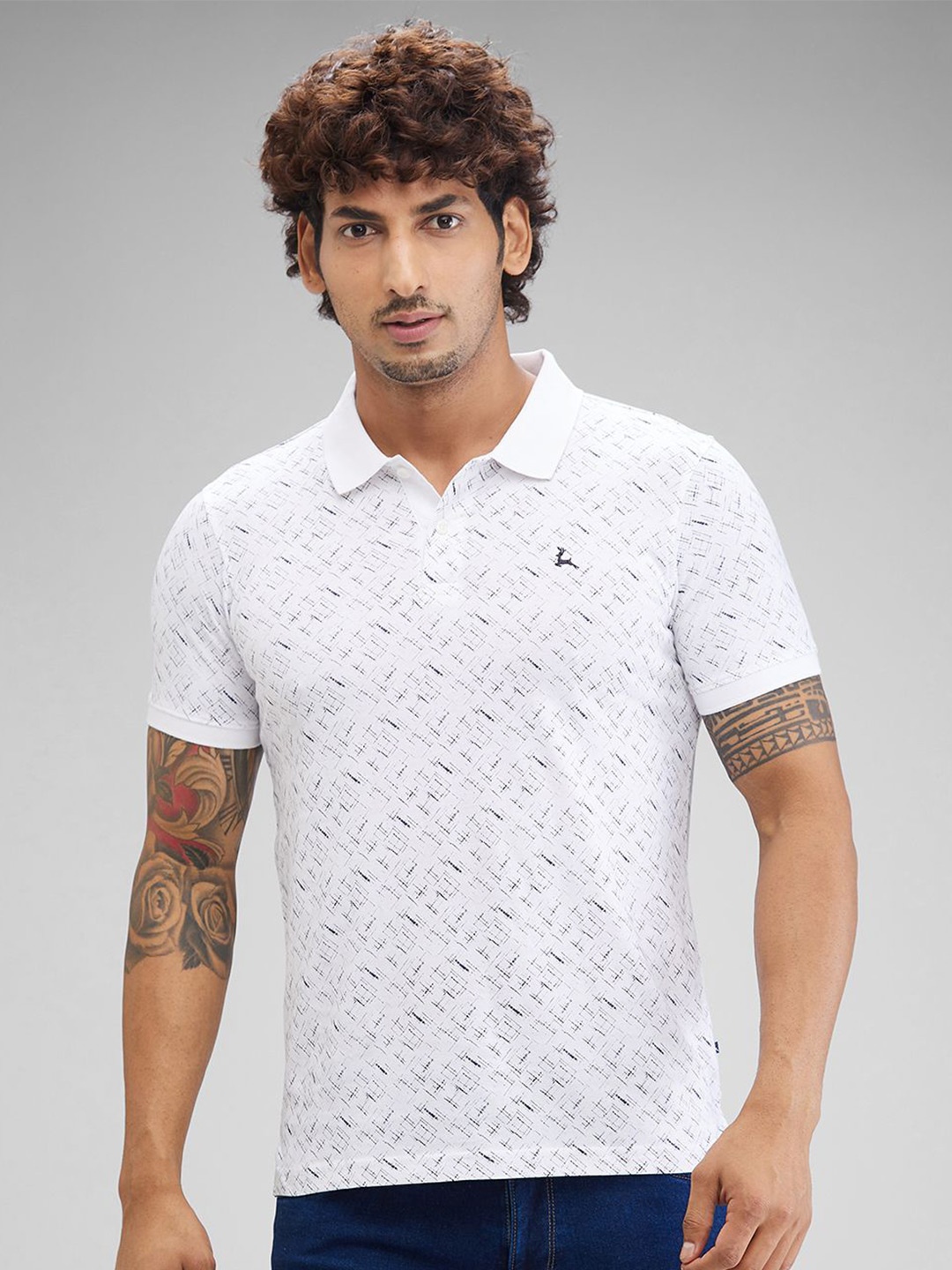 

Parx Men Printed Polo Collar T-shirt, White