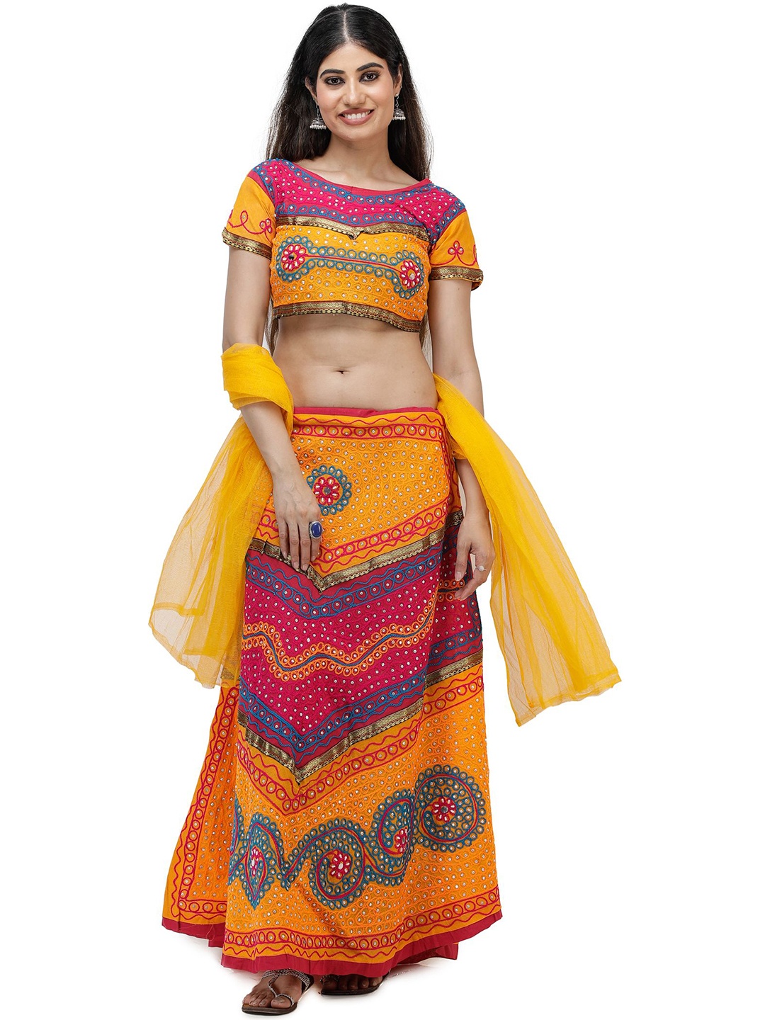 

Exotic India Embroidered Ready to Wear Lehenga & Blouse With Dupatta, Yellow