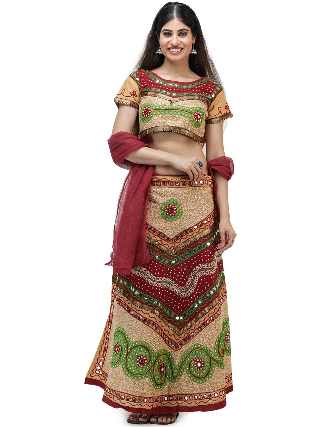 

Exotic India Embroidered Ready to Wear Lehenga & Blouse With Dupatta, Beige