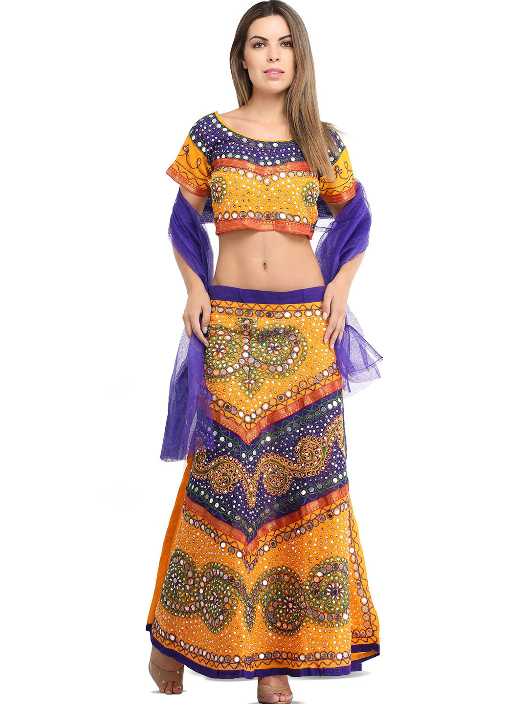 

Exotic India Ready to Wear Embroidered Lehenga & Blouse With Dupatta, Purple