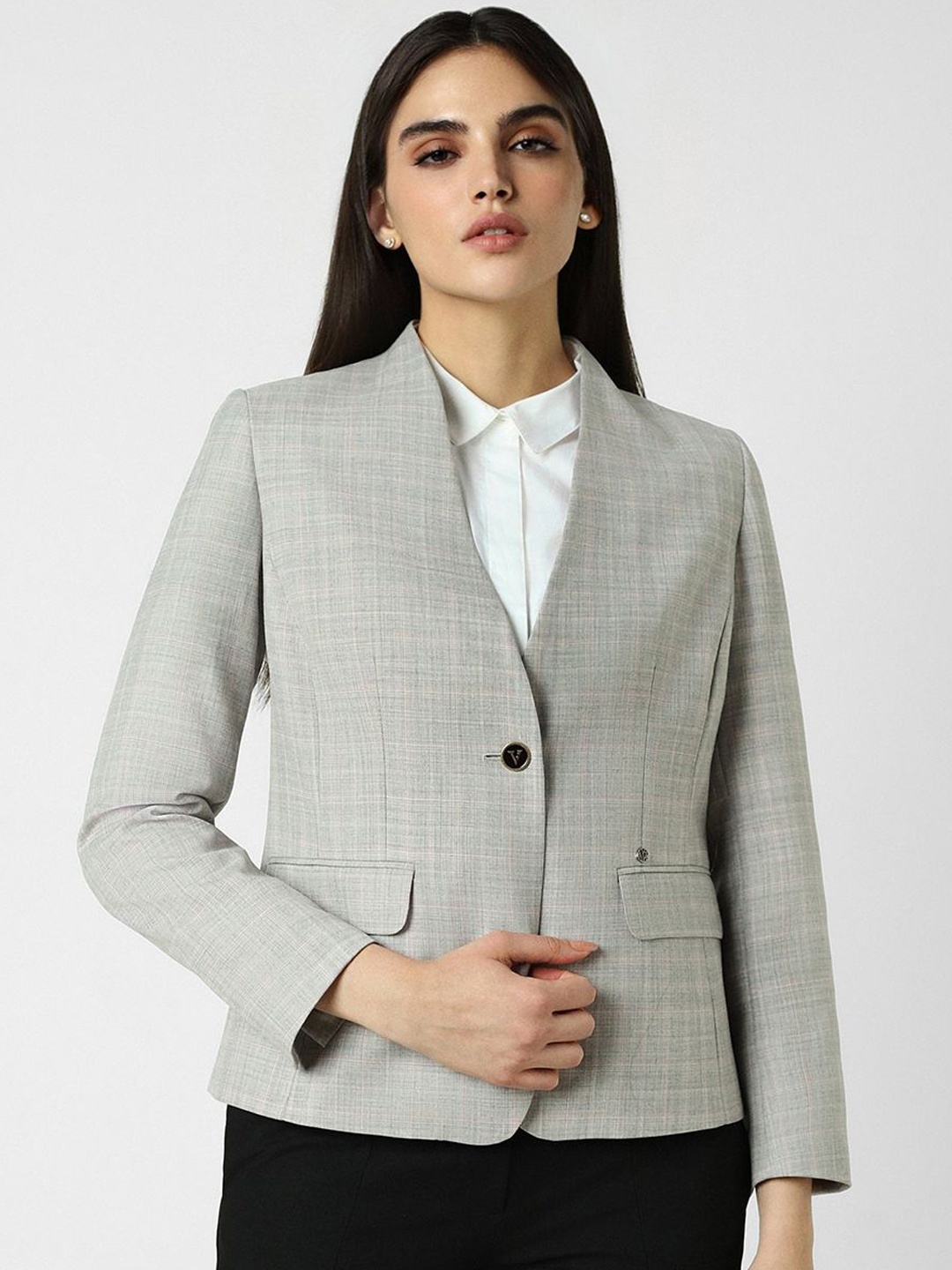 

Van Heusen Woman Women Checked Single-Breasted Blazer, Grey