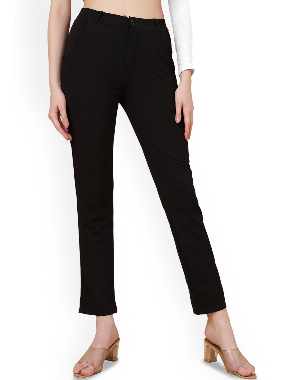 

BAESD Women Slim Fit Easy Wash Trousers, Black