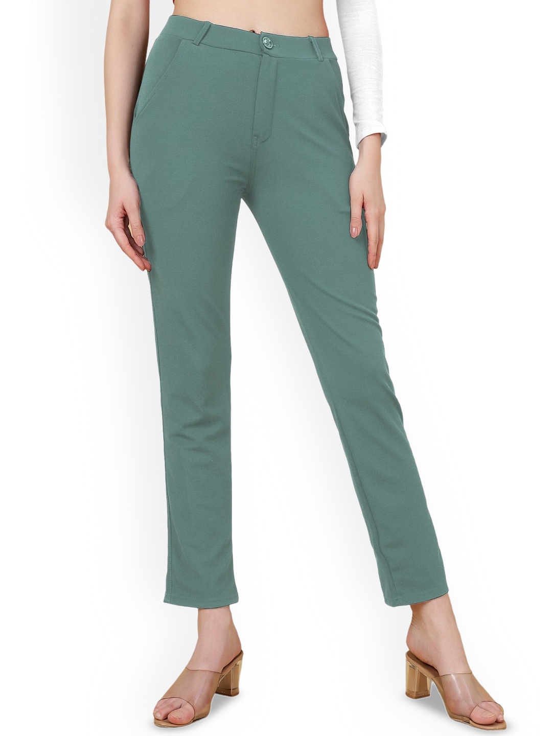 

BAESD Women Mid-Rise Slim Fit Easy Wash Trousers, Green
