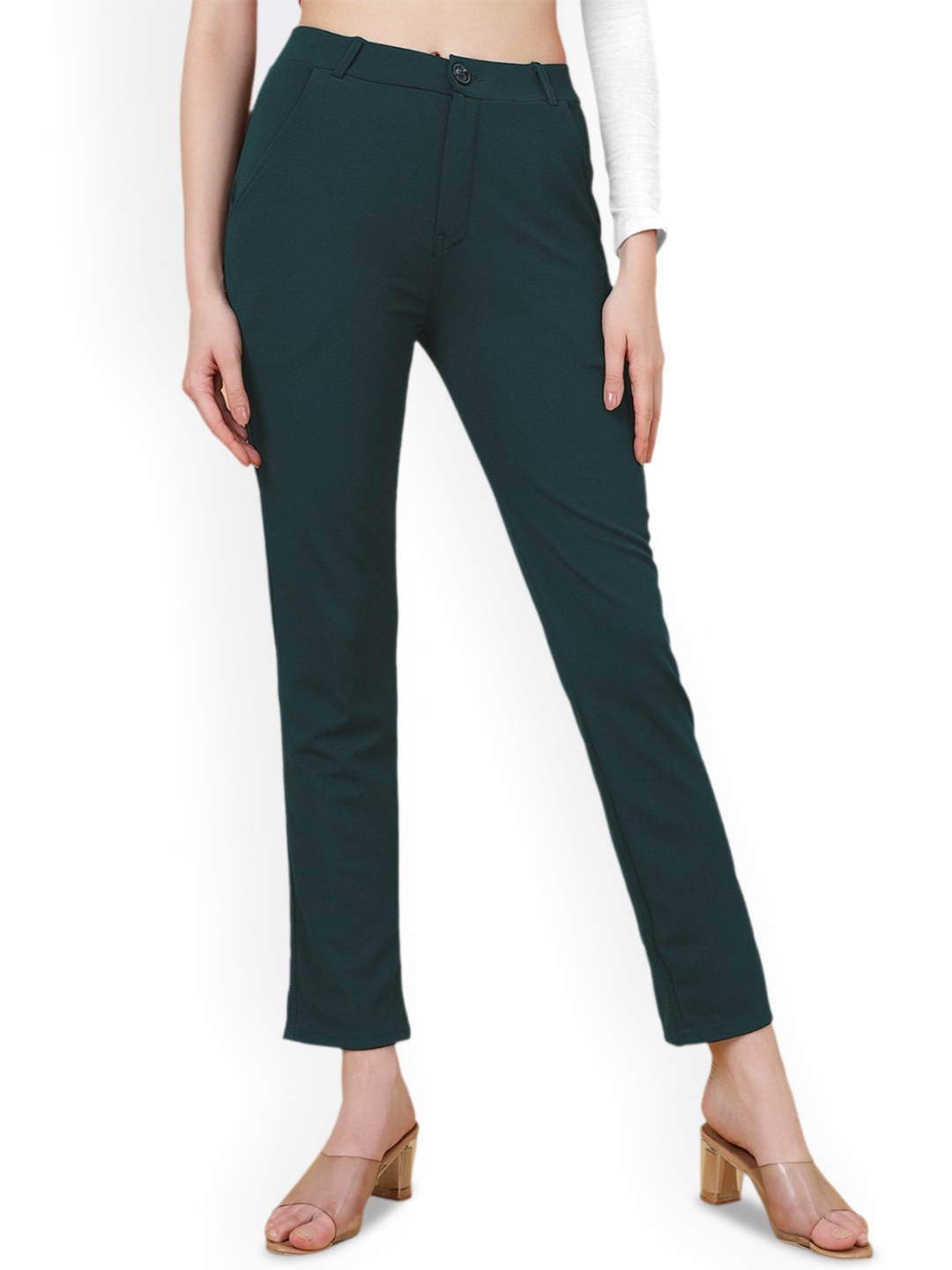 

BAESD Women Slim Fit Easy Wash Trousers, Green